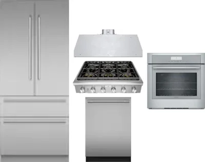 5 Piece Package Includes Refrigerator, Cooktop, Wall Oven, Hood And Dishwasher