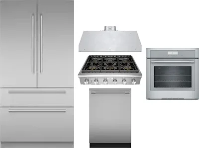 5 Piece Package Includes Refrigerator, Cooktop, Wall Oven, Hood And Dishwasher