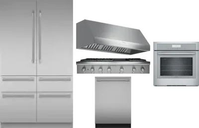 5 Piece Package Includes Refrigerator, Cooktop, Wall Oven, Hood And Dishwasher