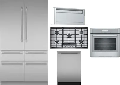 5 Piece Package Includes Refrigerator, Cooktop, Wall Oven, Hood And Dishwasher