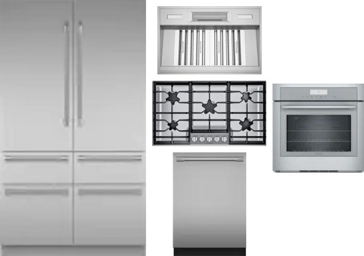 5 Piece Package Includes Refrigerator, Cooktop, Wall Oven, Hood And Dishwasher