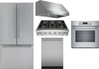 5 Piece Package Includes Refrigerator, Cooktop, Wall Oven, Hood And Dishwasher