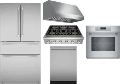 5 Piece Package Includes Refrigerator, Cooktop, Wall Oven, Hood And Dishwasher