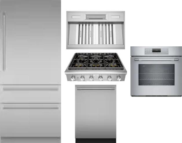 5 Piece Package Includes Refrigerator, Cooktop, Wall Oven, Hood And Dishwasher