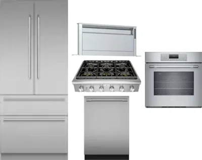 5 Piece Package Includes Refrigerator, Cooktop, Wall Oven, Hood And Dishwasher