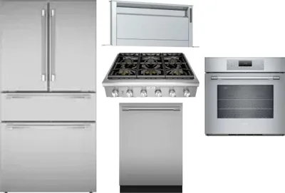 5 Piece Package Includes Refrigerator, Cooktop, Wall Oven, Hood And Dishwasher