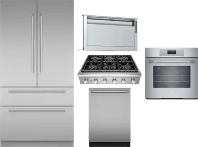5 Piece Package Includes Refrigerator, Cooktop, Wall Oven, Hood And Dishwasher