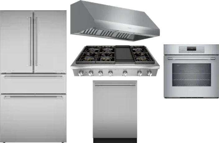 5 Piece Package Includes Refrigerator, Cooktop, Wall Oven, Hood And Dishwasher