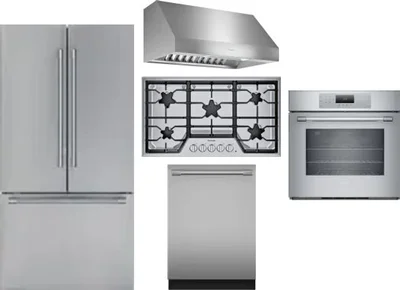 5 Piece Package Includes Refrigerator, Cooktop, Wall Oven, Hood And Dishwasher