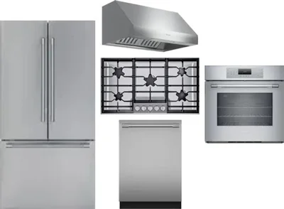 5 Piece Package Includes Refrigerator, Cooktop, Wall Oven, Hood And Dishwasher
