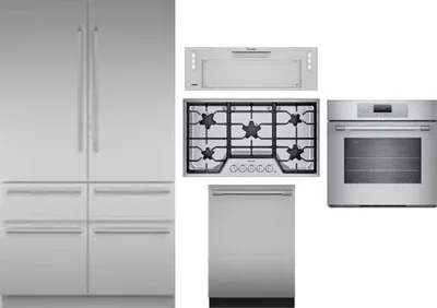 5 Piece Package Includes Refrigerator, Cooktop, Wall Oven, Hood And Dishwasher