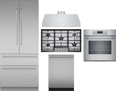 5 Piece Package Includes Refrigerator, Cooktop, Wall Oven, Hood And Dishwasher