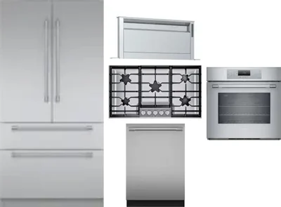 5 Piece Package Includes Refrigerator, Cooktop, Wall Oven, Hood And Dishwasher