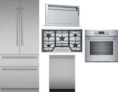 5 Piece Package Includes Refrigerator, Cooktop, Wall Oven, Hood And Dishwasher