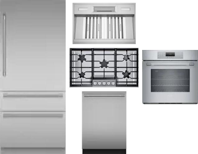 5 Piece Package Includes Refrigerator, Cooktop, Wall Oven, Hood And Dishwasher