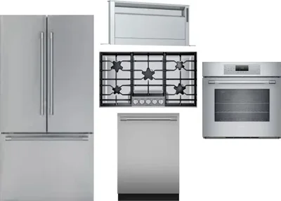 5 Piece Package Includes Refrigerator, Cooktop, Wall Oven, Hood And Dishwasher