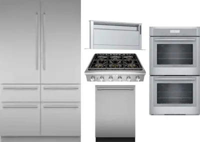 5 Piece Package Includes Refrigerator, Cooktop, Wall Oven, Hood And Dishwasher