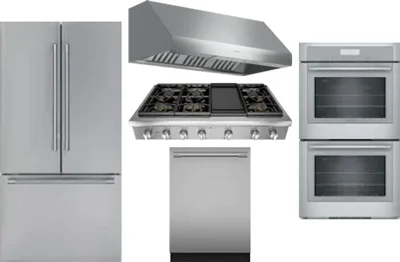 5 Piece Package Includes Refrigerator, Cooktop, Wall Oven, Hood And Dishwasher