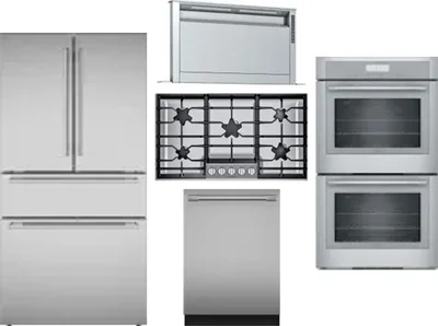 5 Piece Package Includes Refrigerator, Cooktop, Wall Oven, Hood And Dishwasher