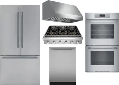5 Piece Package Includes Refrigerator, Cooktop, Wall Oven, Hood And Dishwasher