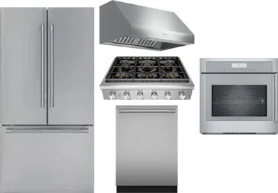 5 Piece Package Includes Refrigerator, Cooktop, Wall Oven, Hood And Dishwasher