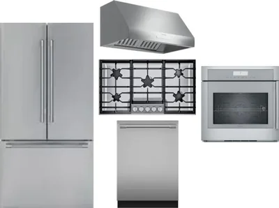 5 Piece Package Includes Refrigerator, Cooktop, Wall Oven, Hood And Dishwasher