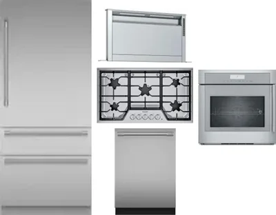 5 Piece Package Includes Refrigerator, Cooktop, Wall Oven, Hood And Dishwasher