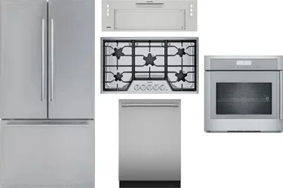 5 Piece Package Includes Refrigerator, Cooktop, Wall Oven, Hood And Dishwasher