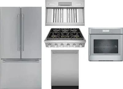 5 Piece Package Includes Refrigerator, Cooktop, Wall Oven, Hood And Dishwasher