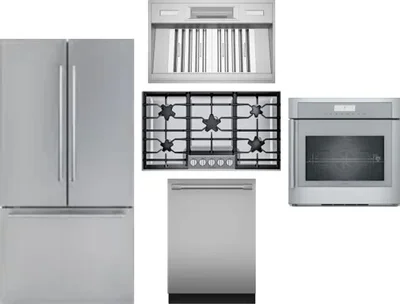 5 Piece Package Includes Refrigerator, Cooktop, Wall Oven, Hood And Dishwasher