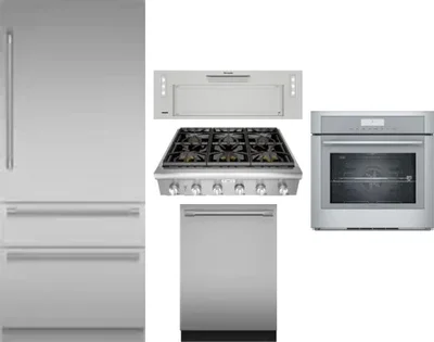 5 Piece Package Includes Refrigerator, Cooktop, Wall Oven, Hood And Dishwasher