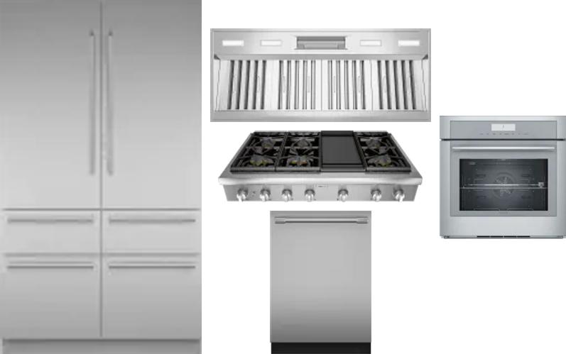 5 Piece Package Includes Refrigerator, Cooktop, Wall Oven, Hood And Dishwasher