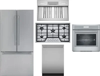 5 Piece Package Includes Refrigerator, Cooktop, Wall Oven, Hood And Dishwasher