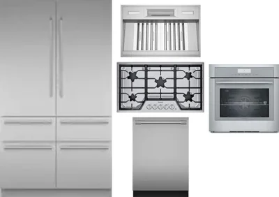 5 Piece Package Includes Refrigerator, Cooktop, Wall Oven, Hood And Dishwasher