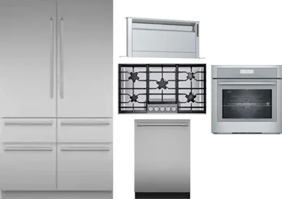 5 Piece Package Includes Refrigerator, Cooktop, Wall Oven, Hood And Dishwasher