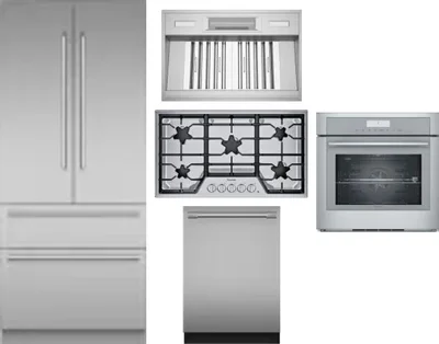 5 Piece Package Includes Refrigerator, Cooktop, Wall Oven, Hood And Dishwasher