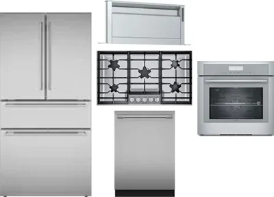 5 Piece Package Includes Refrigerator, Cooktop, Wall Oven, Hood And Dishwasher