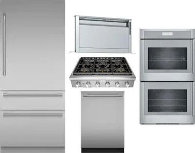 5 Piece Package Includes Refrigerator, Cooktop, Wall Oven, Hood And Dishwasher