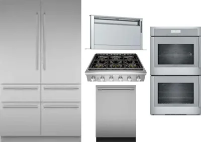 5 Piece Package Includes Refrigerator, Cooktop, Wall Oven, Hood And Dishwasher