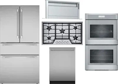 5 Piece Package Includes Refrigerator, Cooktop, Wall Oven, Hood And Dishwasher