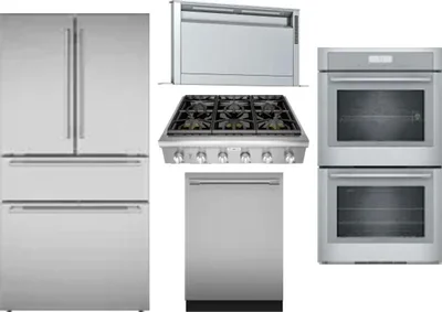 5 Piece Package Includes Refrigerator, Cooktop, Wall Oven, Hood And Dishwasher