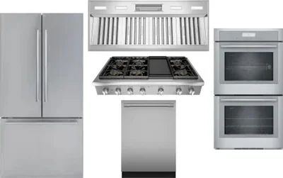 5 Piece Package Includes Refrigerator, Cooktop, Wall Oven, Hood And Dishwasher