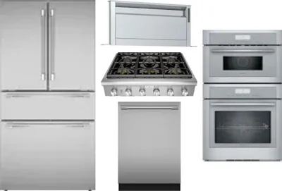 5 Piece Package Includes Refrigerator, Cooktop, Wall Oven, Hood And Dishwasher