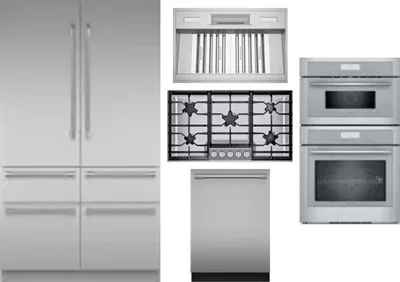 5 Piece Package Includes Refrigerator, Cooktop, Wall Oven, Hood And Dishwasher