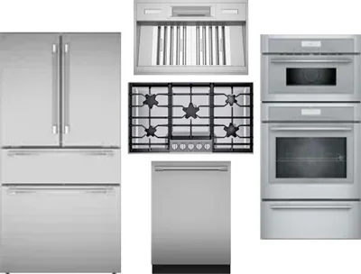 5 Piece Package Includes Refrigerator, Cooktop, Wall Oven, Hood And Dishwasher