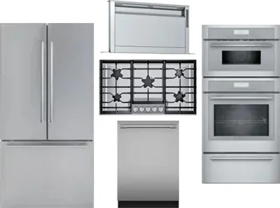 5 Piece Package Includes Refrigerator, Cooktop, Wall Oven, Hood And Dishwasher