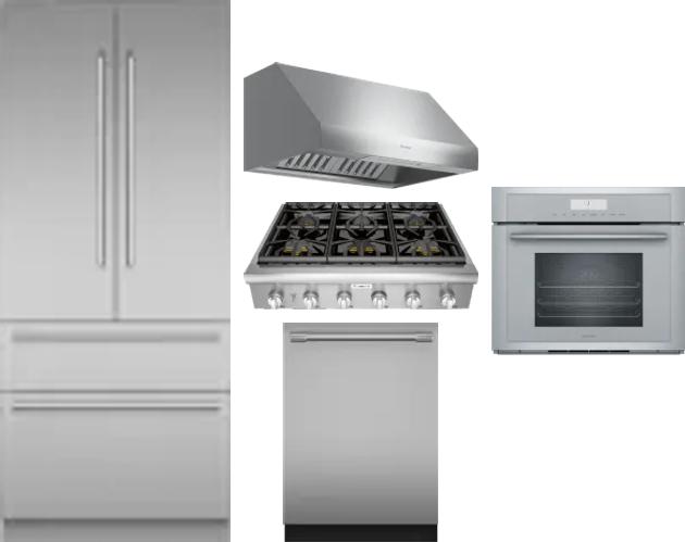 5 Piece Package Includes Refrigerator, Cooktop, Wall Oven, Hood And Dishwasher