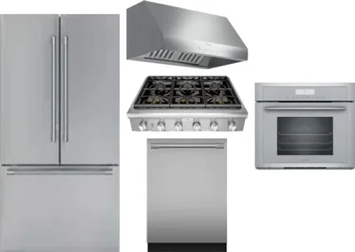 5 Piece Package Includes Refrigerator, Cooktop, Wall Oven, Hood And Dishwasher
