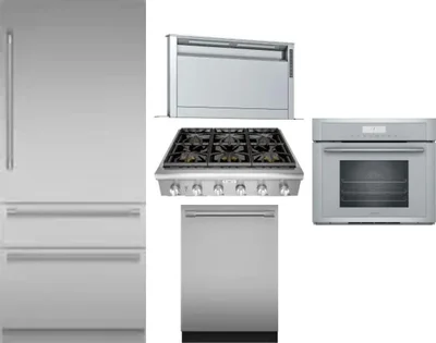 5 Piece Package Includes Refrigerator, Cooktop, Wall Oven, Hood And Dishwasher