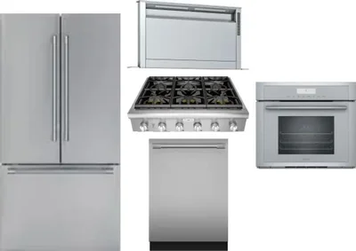 5 Piece Package Includes Refrigerator, Cooktop, Wall Oven, Hood And Dishwasher